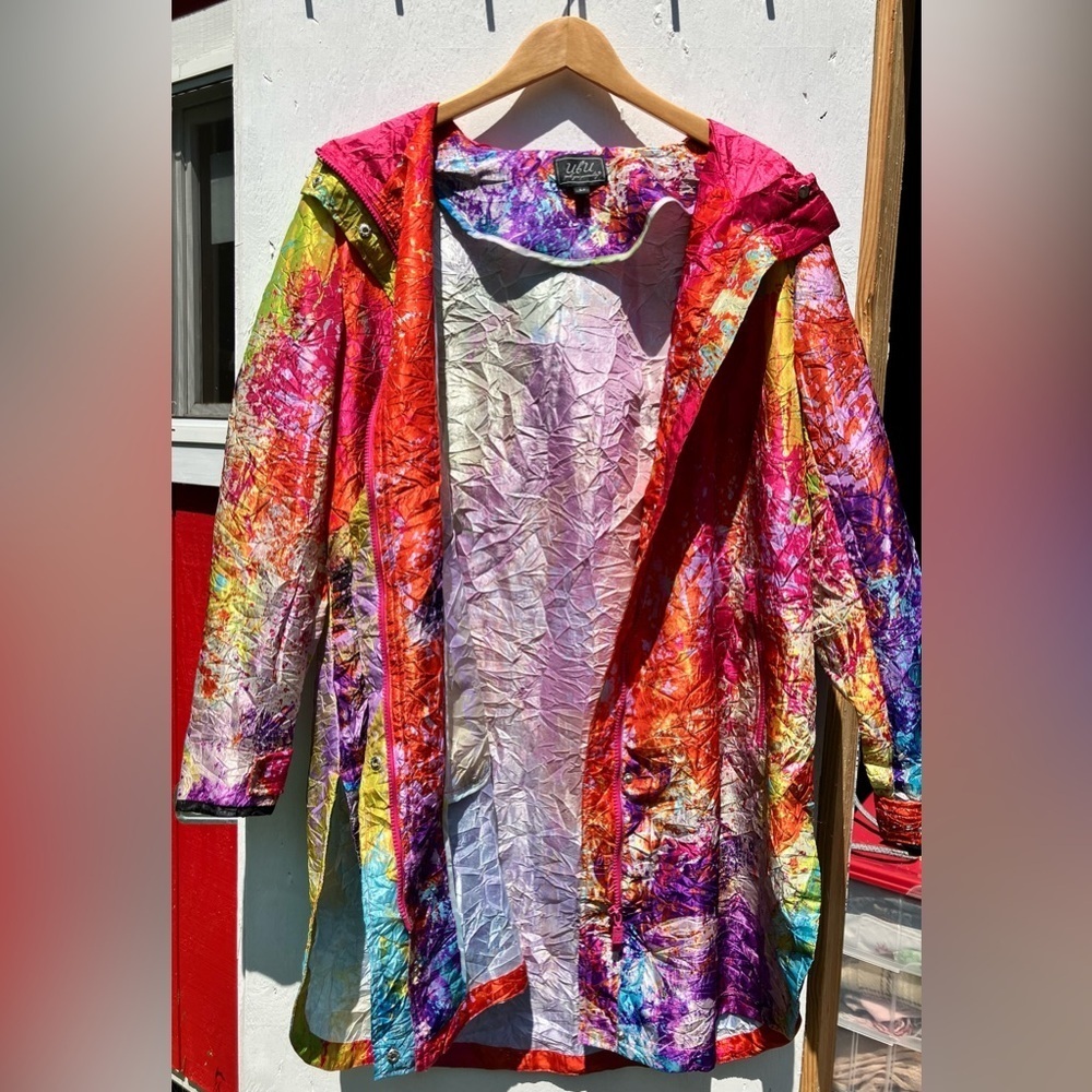 NWT UBU Clothing Co. Ibiza Abstract Hooded Crinkle Raincoat Jacket Size M - Picture 14 of 15